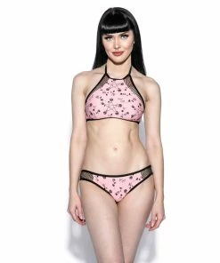 ACDC Pink Pentagram Rose Mesh Swim Bottom Womens