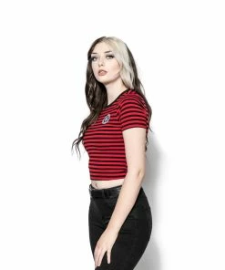 ACDC Believe In Yourself - Red Striped Women's Crop Tee