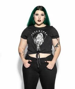 ACDC Devil Hand - Tie Front Crop Tee Womens