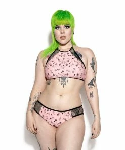 ACDC Pink Pentagram Rose Mesh Swim Bottom Womens