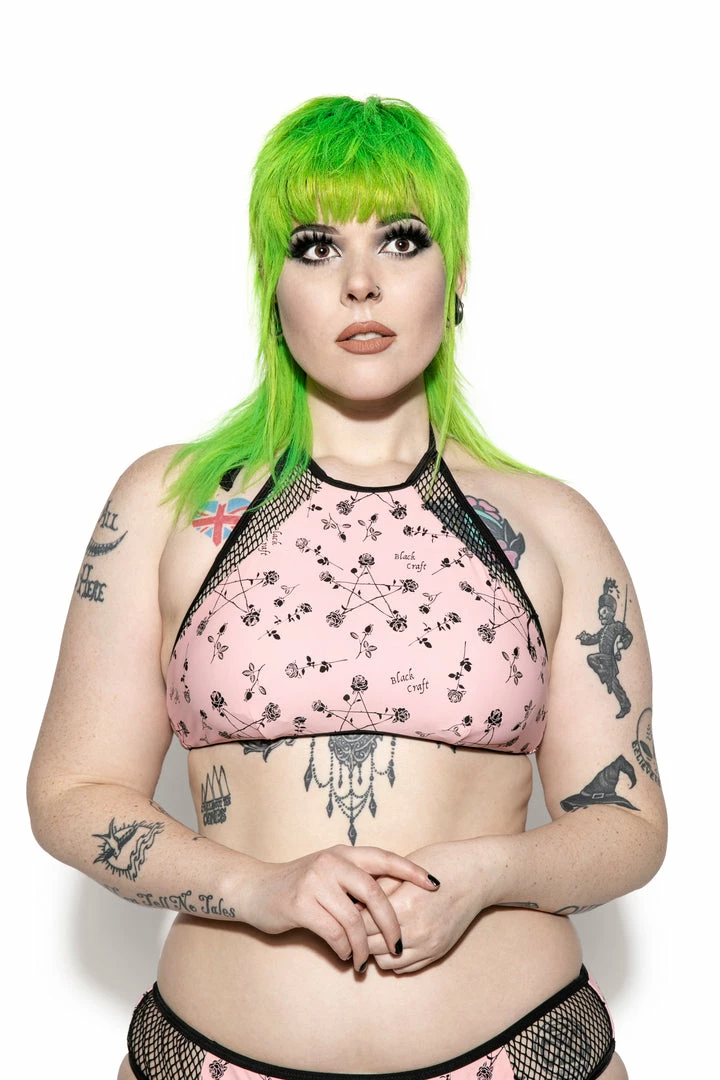 ACDC Pink Pentagram Rose Mesh Swim Top 4 ACDC Pink Pentagram Rose Mesh Swim Top