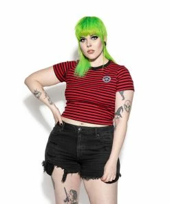 ACDC Believe In Yourself - Red Striped Women's Crop Tee