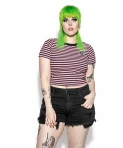 ACDC Believe In Yourself - Pink Striped Women's Crop Tee Womens