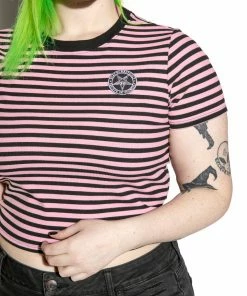 ACDC Believe In Yourself - Pink Striped Women's Crop Tee Womens