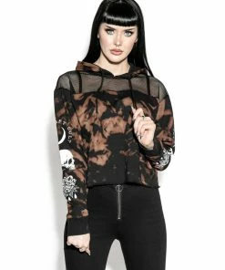 ACDC Womens Spirits Of The Dead - Bleach Wash Mesh Crop Hoodie