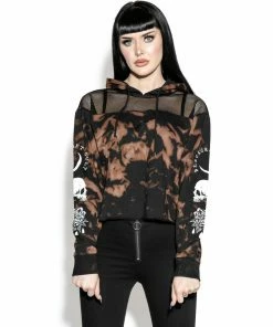 ACDC Womens Spirits Of The Dead - Bleach Wash Mesh Crop Hoodie