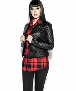 HK East Never Trust Quilted Faux Leather Moto Jacket Womens 15 HK East Never Trust Quilted Faux Leather Moto Jacket Womens