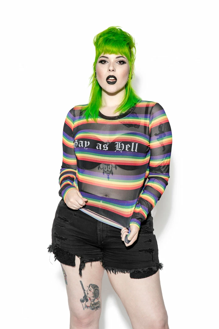 ACDC Mens Gay As Hell - Rainbow Long Sleeve Mesh Top 8 ACDC Mens Gay As Hell - Rainbow Long Sleeve Mesh Top