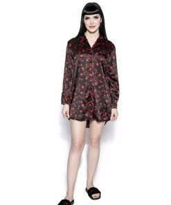 ACDC Womens Pentagram Rose - Silky Pajama Dress