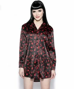 ACDC Womens Pentagram Rose - Silky Pajama Dress