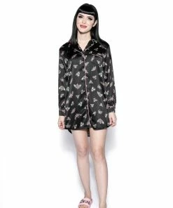 ACDC Pastel Death Moth - Silky Pajama Dress Womens