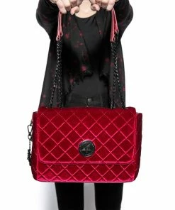 IDS Oxblood Velvet - Quilted Flap Satchel