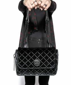 IDS Bags / Wallets Black Velvet - Quilted Flap Satchel