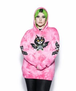 Blackcraft Cult Frickin' Bats - Pink Tie Dye Hooded Pullover Mens