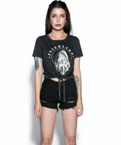 ACDC Devil Hand - Tie Front Crop Tee Womens