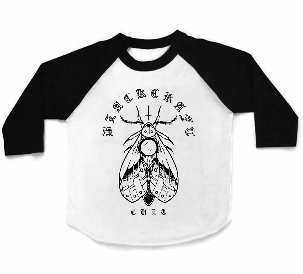 Blackcraft Cult Kids Moth Planchette - Child's Baseball Tee 5 Blackcraft Cult Kids Moth Planchette - Child's Baseball Tee