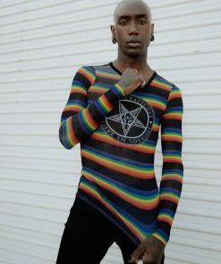 ACDC Believe In Yourself - Rainbow Long Sleeve Mesh Top Mens