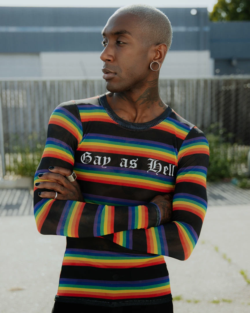 ACDC Mens Gay As Hell - Rainbow Long Sleeve Mesh Top 4 ACDC Mens Gay As Hell - Rainbow Long Sleeve Mesh Top