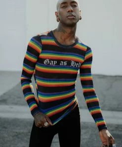 ACDC Mens Gay As Hell - Rainbow Long Sleeve Mesh Top