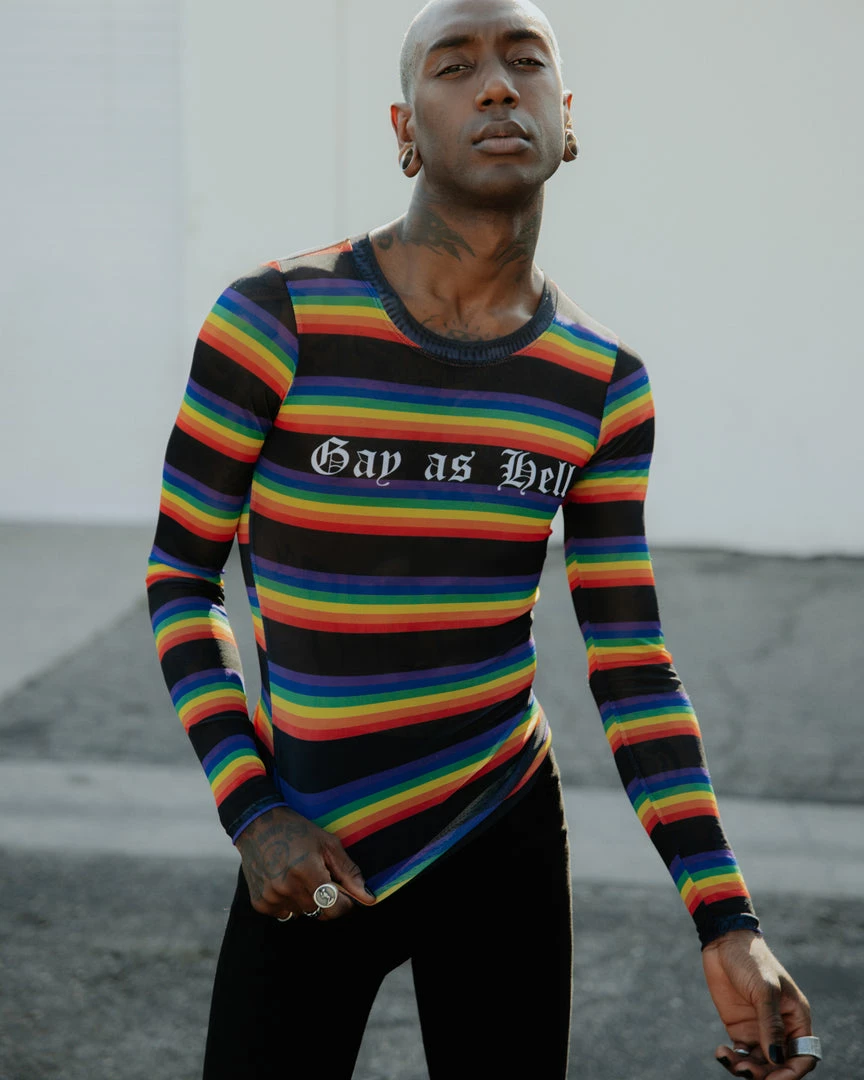 ACDC Mens Gay As Hell - Rainbow Long Sleeve Mesh Top 3 ACDC Mens Gay As Hell - Rainbow Long Sleeve Mesh Top