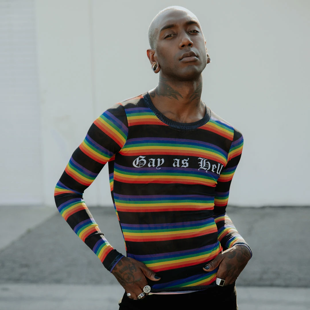 ACDC Mens Gay As Hell - Rainbow Long Sleeve Mesh Top 5 ACDC Mens Gay As Hell - Rainbow Long Sleeve Mesh Top