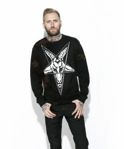 Blackcraft Cult Mens Baphomet - Men's Bleach Wash Crewneck