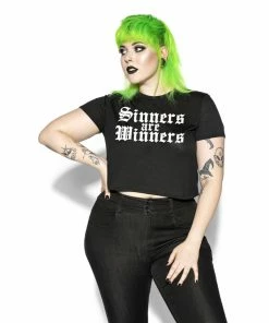 Blackcraft Cult Womens Sinners Are Winners - Flowy Crop Tee