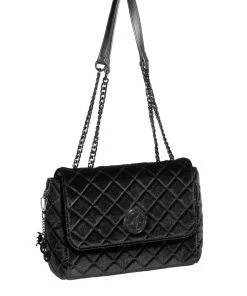 IDS Bags / Wallets Black Velvet - Quilted Flap Satchel