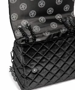 IDS Bags / Wallets Black Velvet - Quilted Flap Satchel